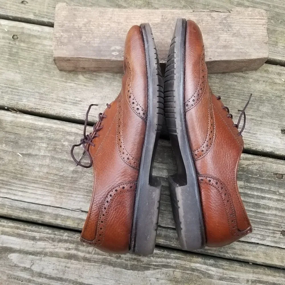 Vintage 70s Brown Leather Wingtip Brogue Vibram Sole Lace-up‎ Derby Oxfords 8